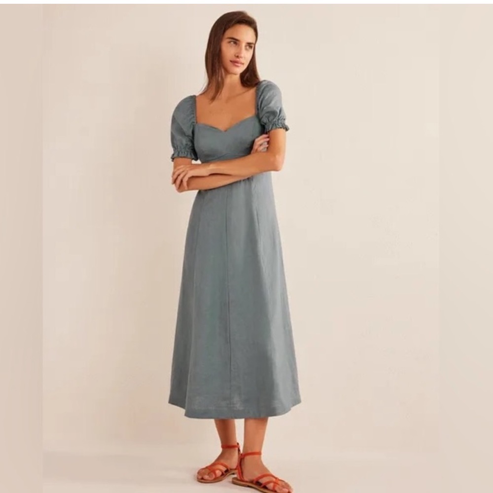 Boden Romantic Linen Sweetheart Neckline Dress